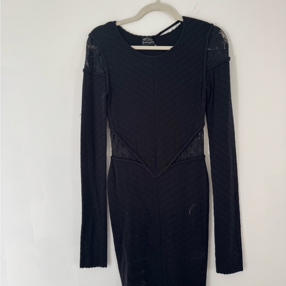 Torn by Ronny Kobo Black Long Sleeve Dress with Lace S